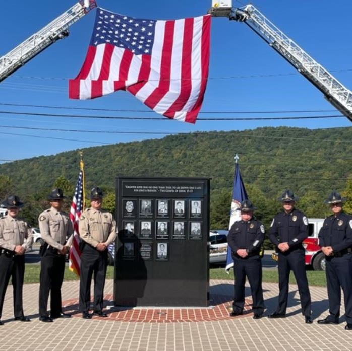 Members of Rocky Mount Police and Franklin County Sheriffs Office at the First Responders Memorial
